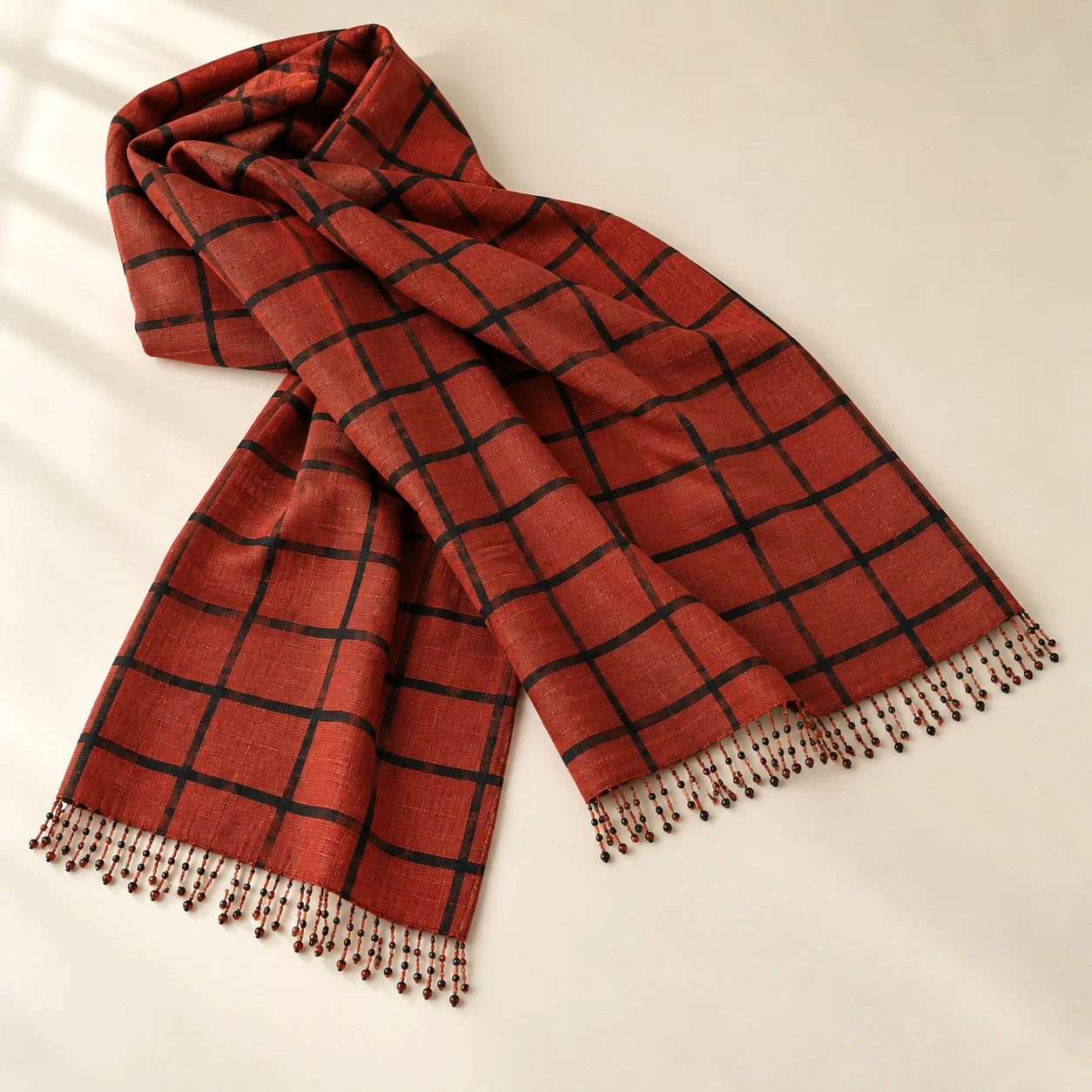 Ember Grid Shawl in Brick / Black