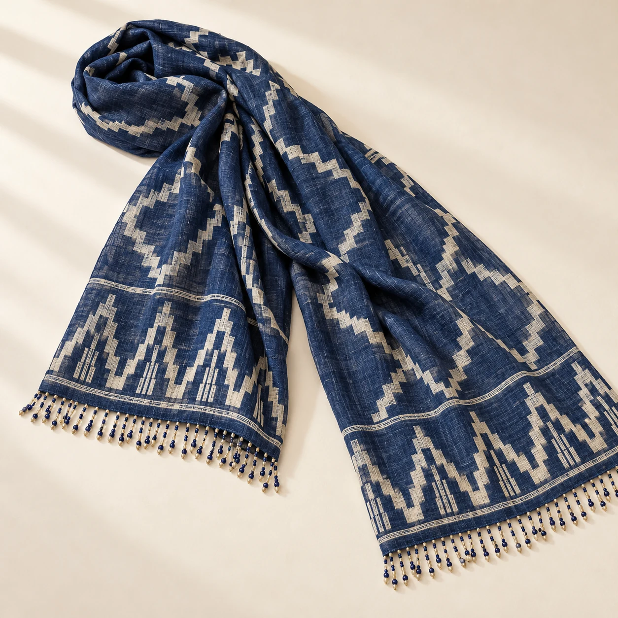 Indigo Steps Wrap in Indigo / Ivory
