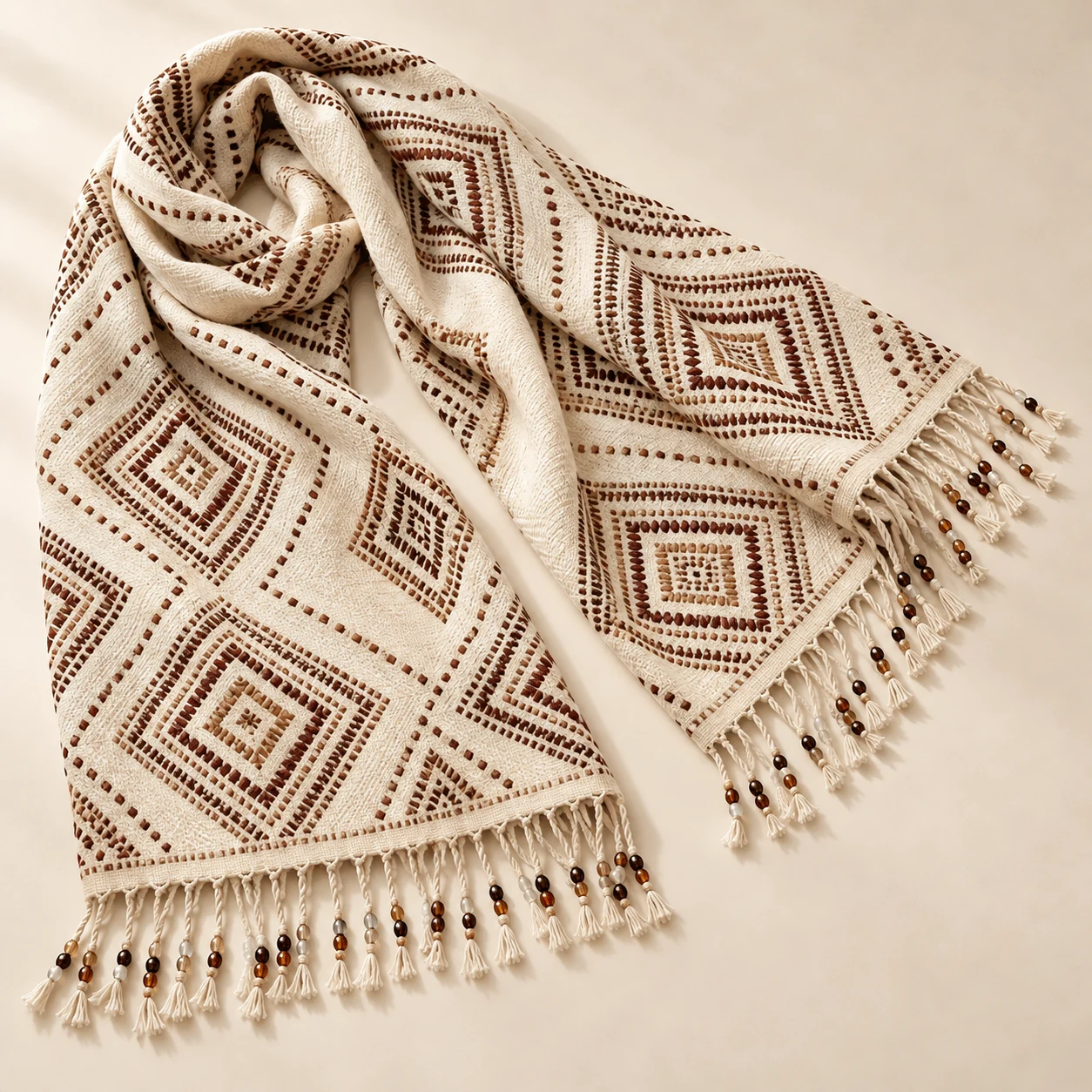 Ivory Halo Shawl in Ivory / Brown