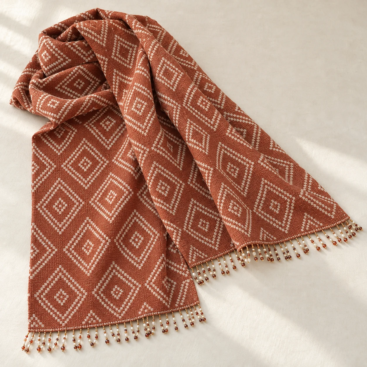 Terra Diamond Shawl in Terracotta / Ivory